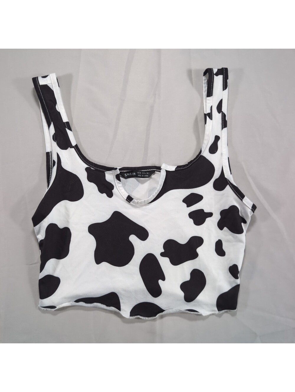SHEIN Cow Print Crop Tank Top in Black and White, Size XS
